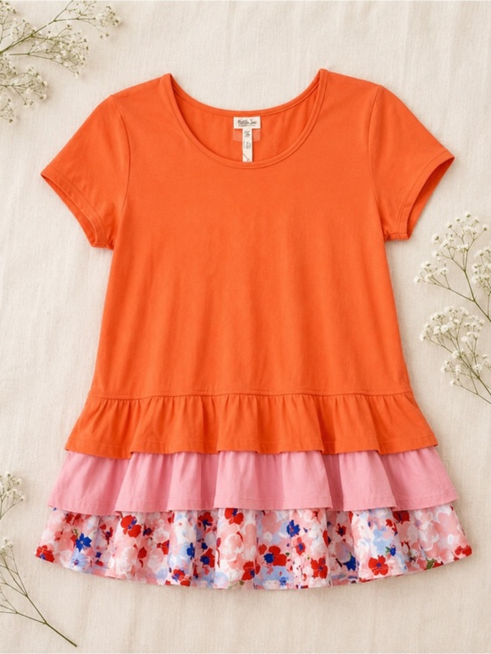 Matilda Jane Orange Layered Ruffle Tee with Floral Hem